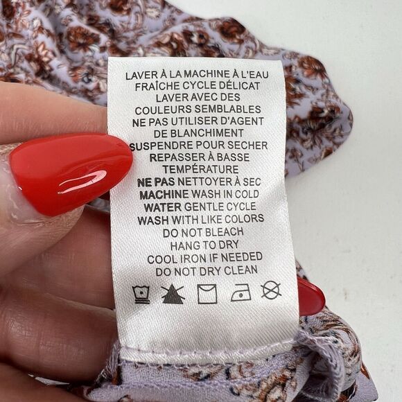 Jones & Co. Plus Sz 2X Blouse Top Lavender Floral Peasant Tie V-neck 3/4 Sleeve - Picture 8 of 10